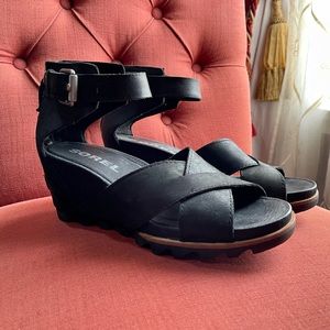Sorel Joanie Sandal II Black Wedges 9.5